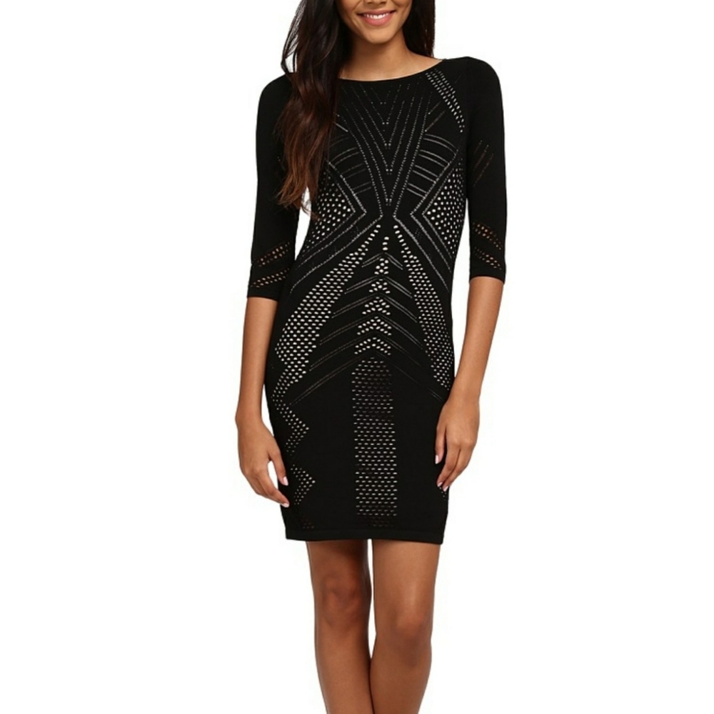 Laser-cut contrast sweater dress